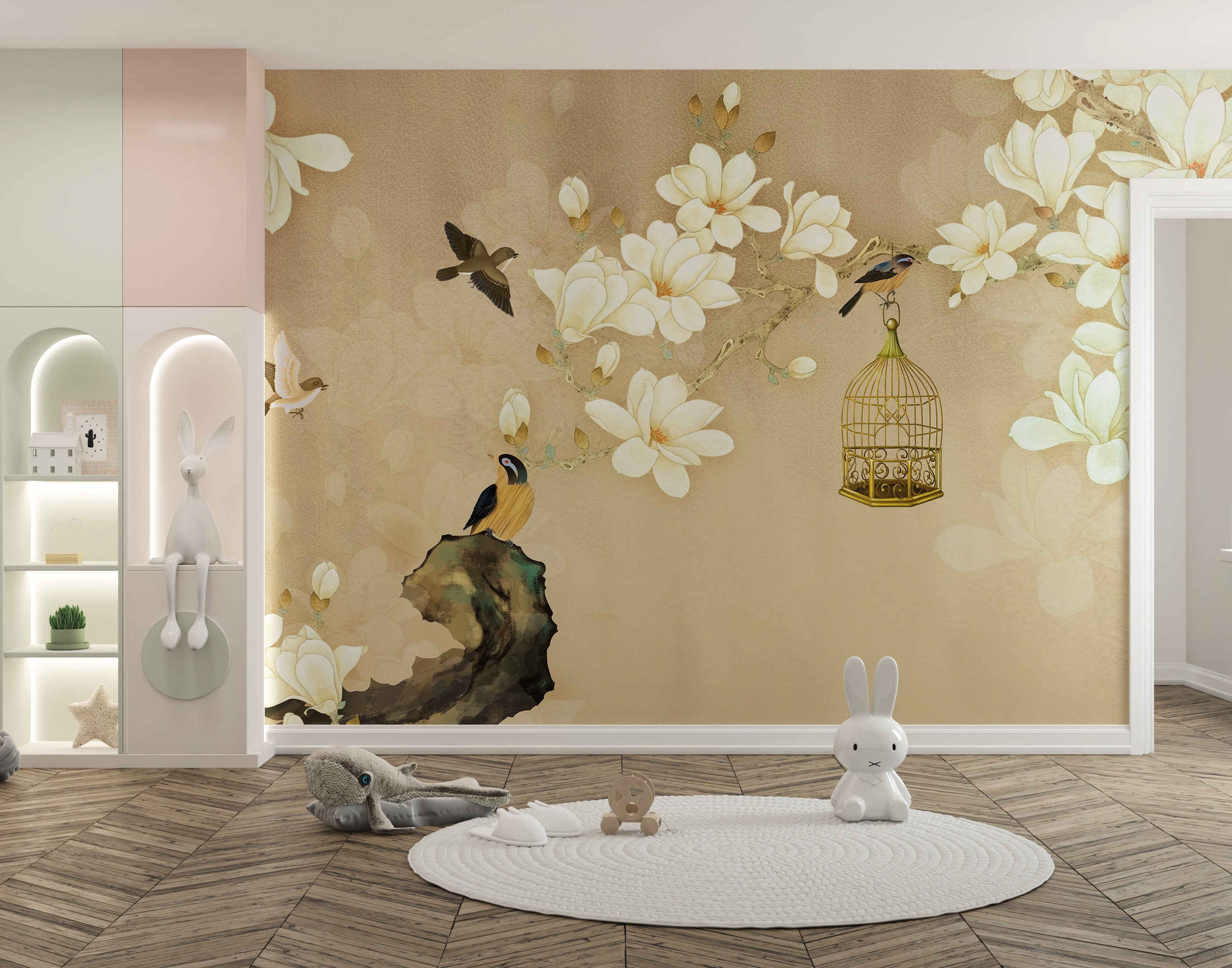 White magnolia removable wallpaper