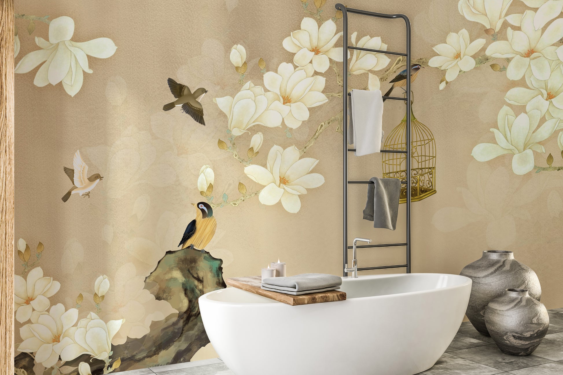 Magnolia mural wallpaper design