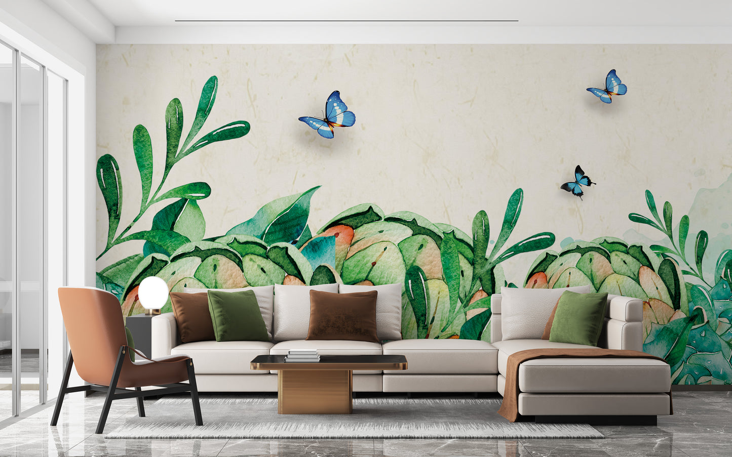 Watercolor Green Garden Wall Wallpaper Murals