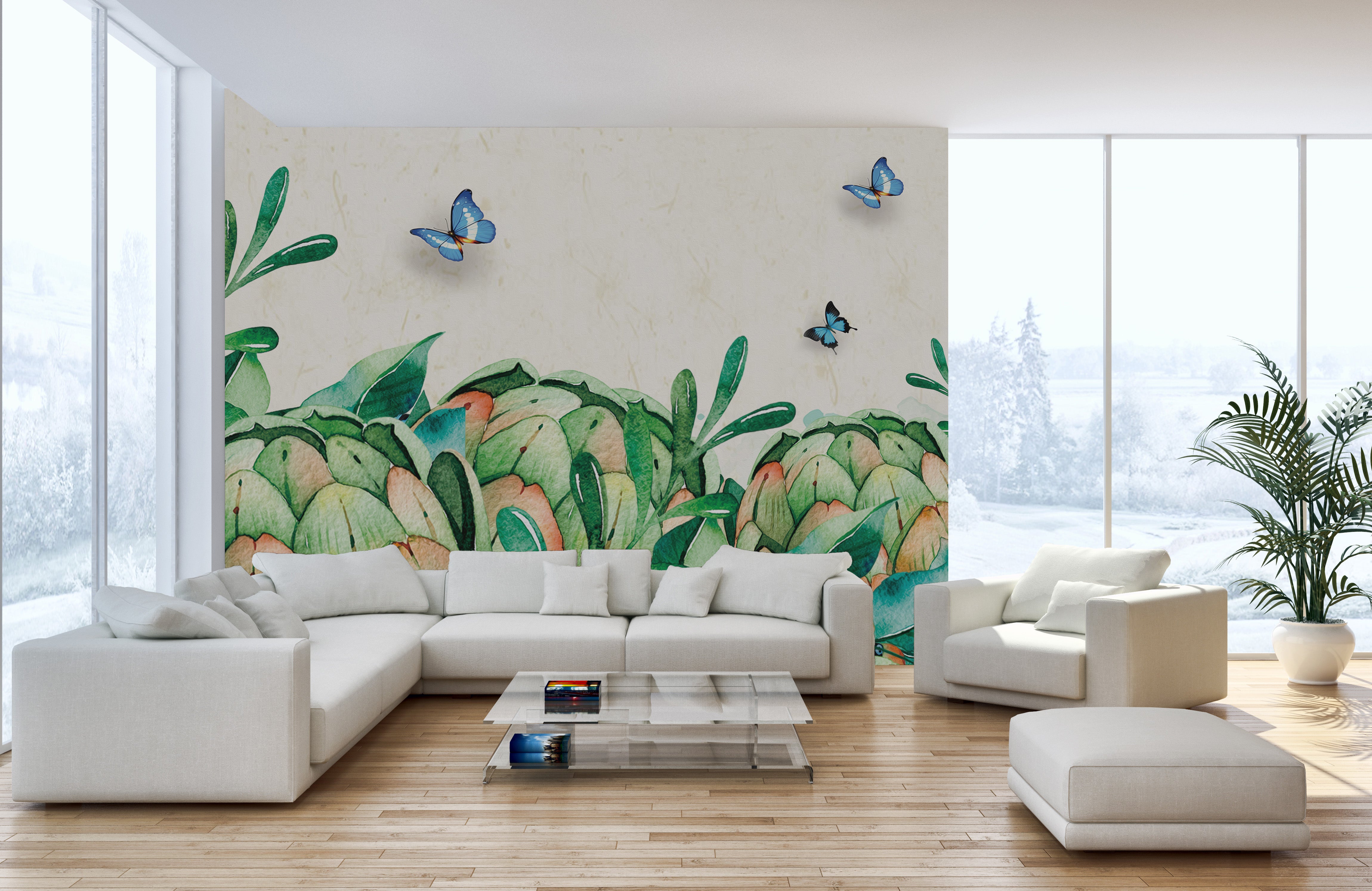 Watercolor green garden wallpaper mural