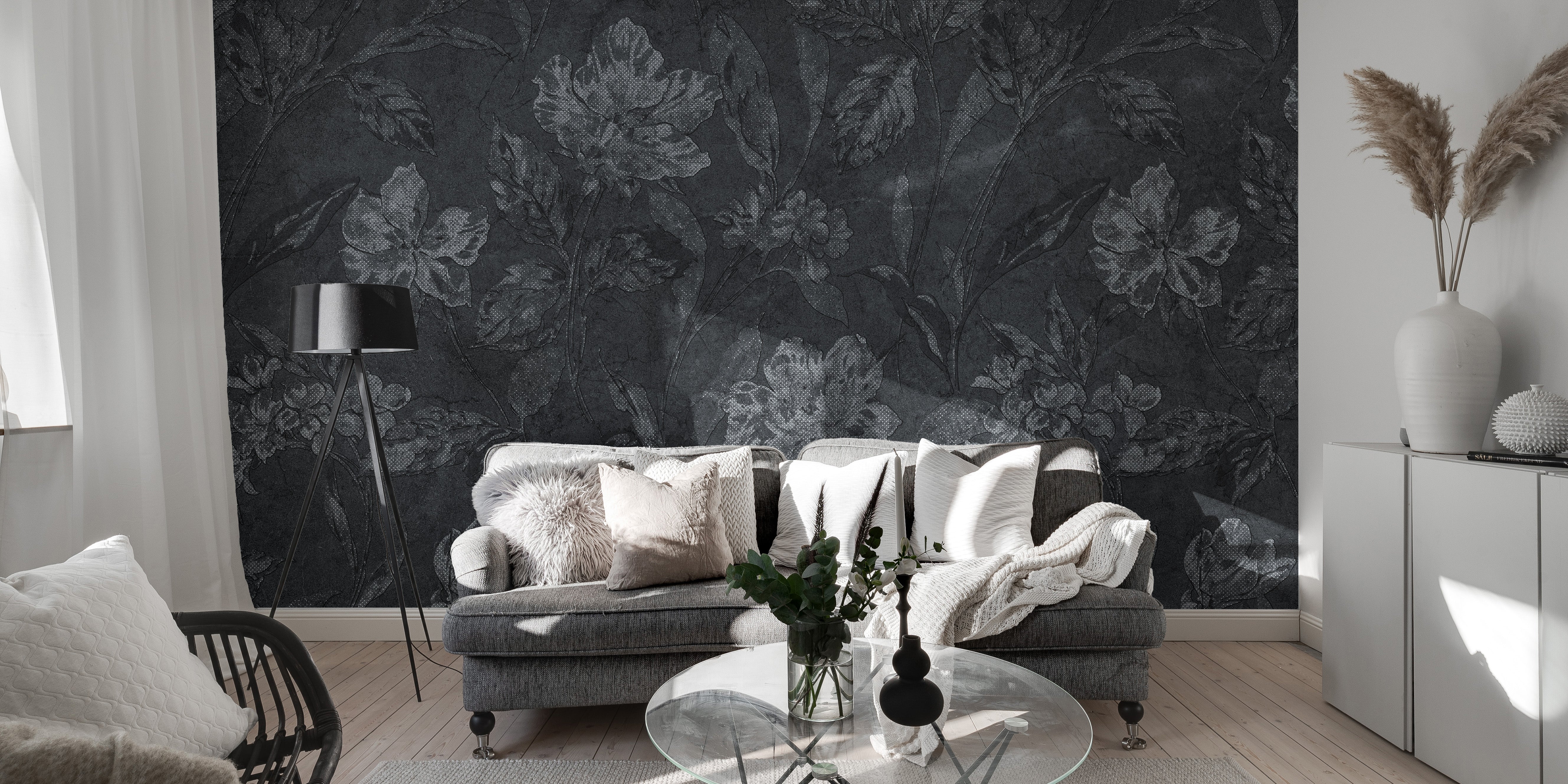 black floral mural wallpaper