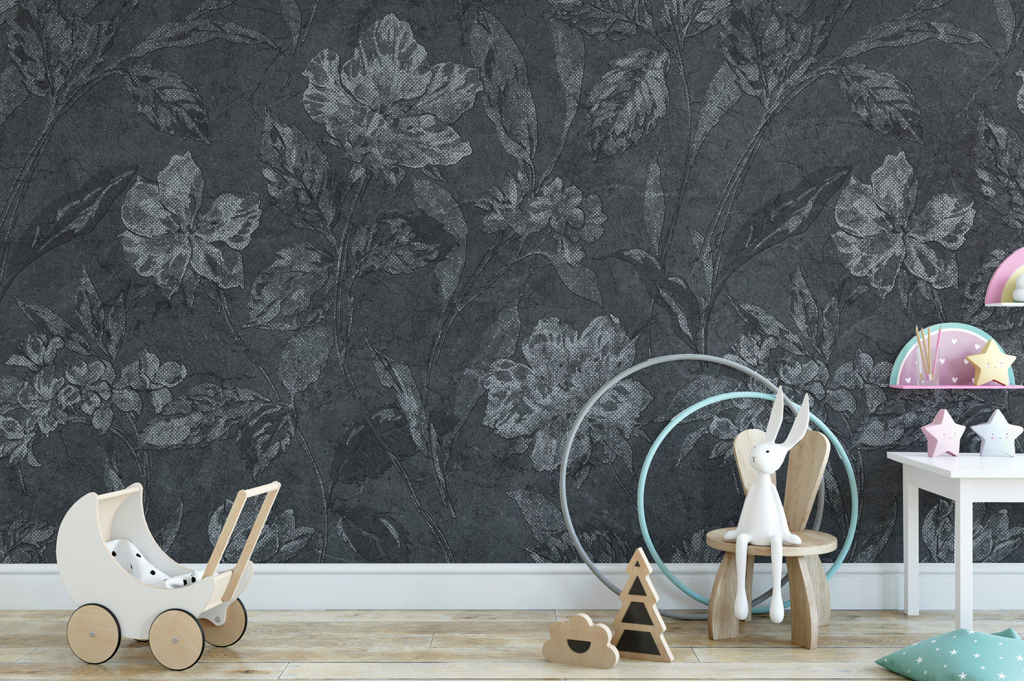 Black Floral Wallpaper Mural