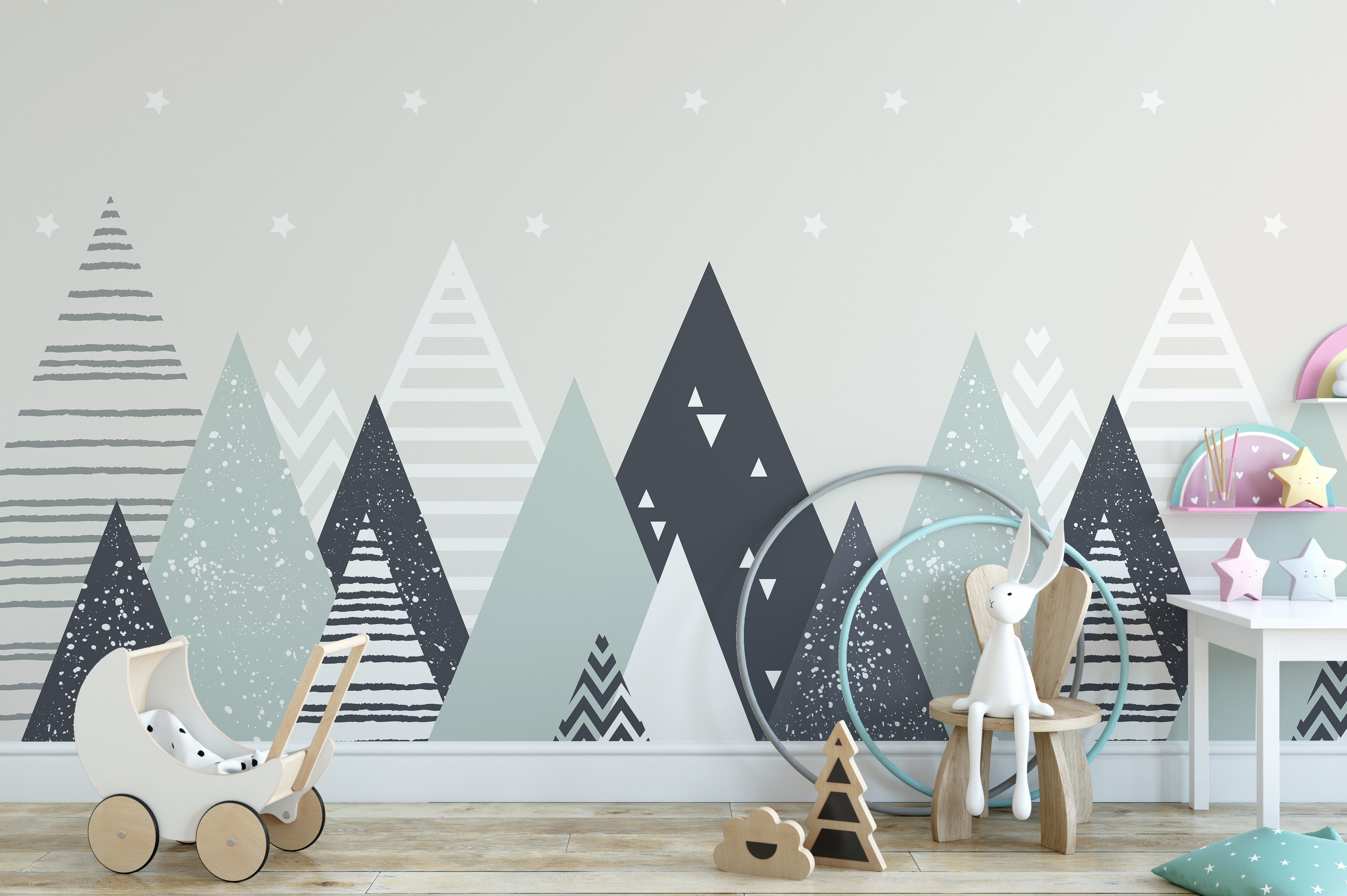 kids room geometric mountain wallpaper