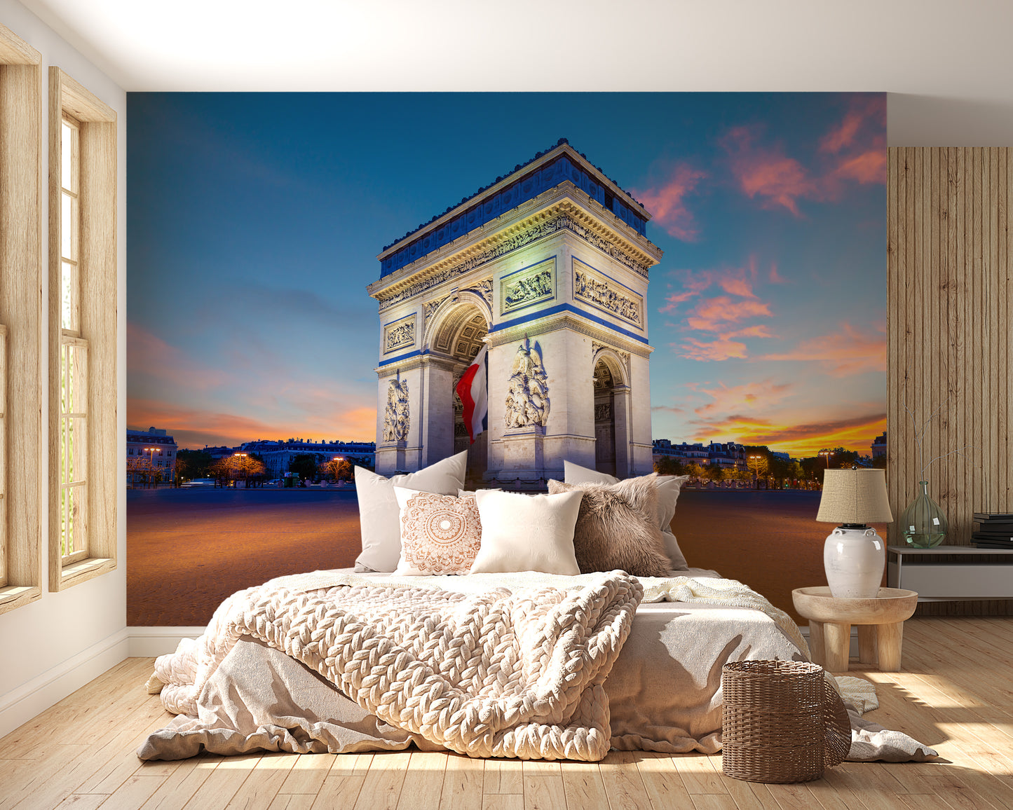 arc de triomphe de paris night wallpaper mural