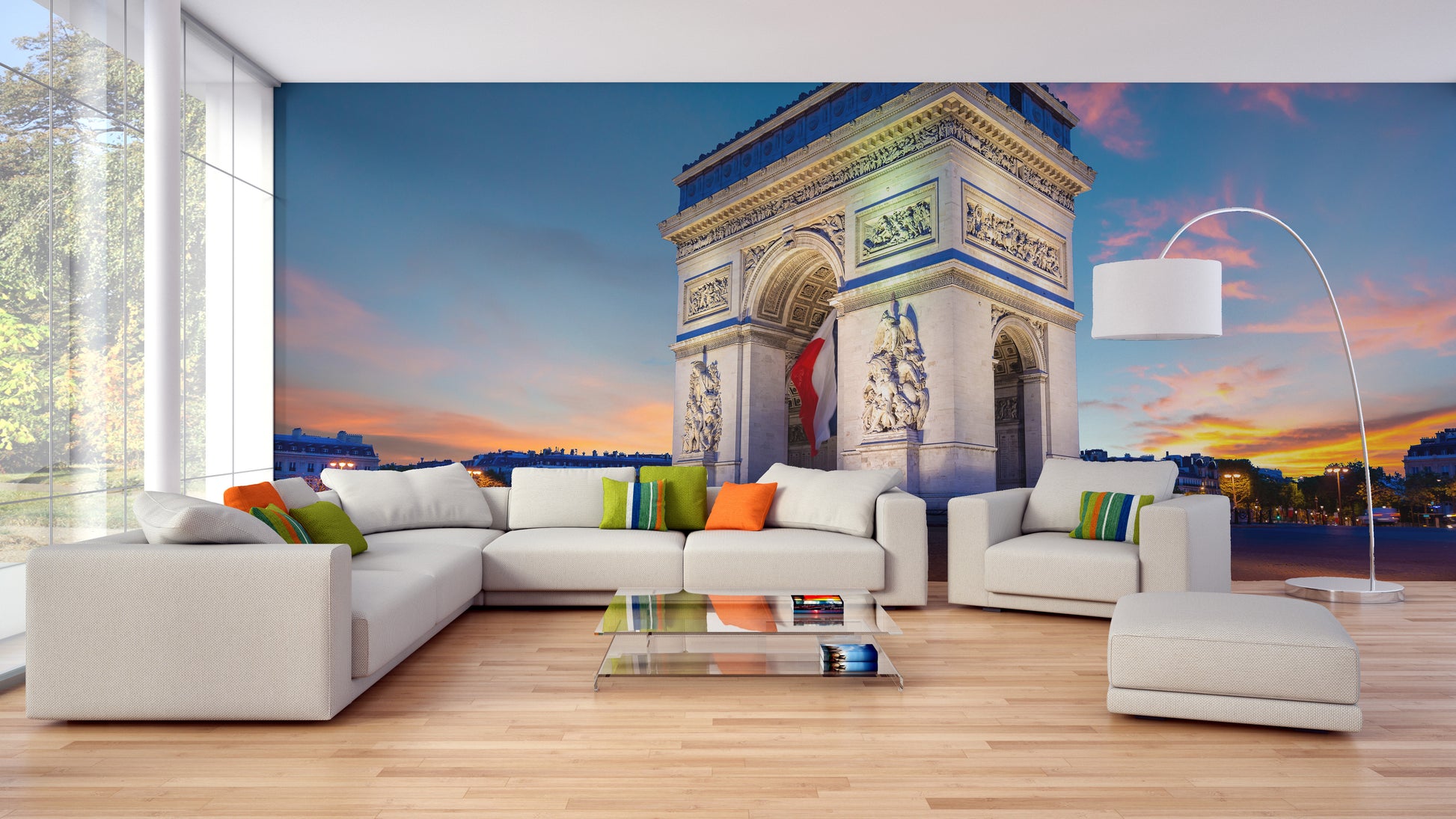 Arc De Triomphe De Paris Night Wallpaper Mural for living room