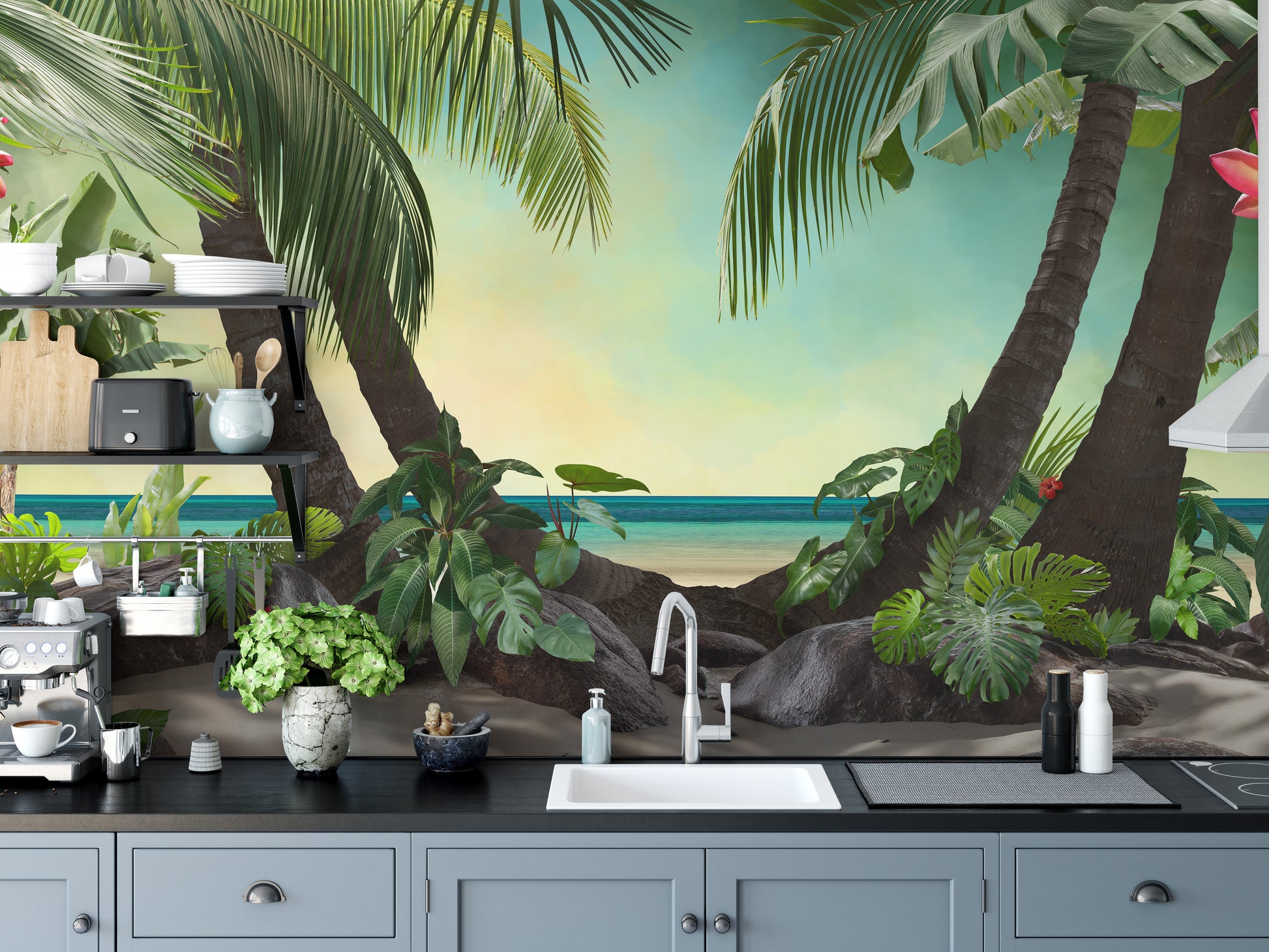 Beach Lagoon View Wallpaper Mural - Giffywalls