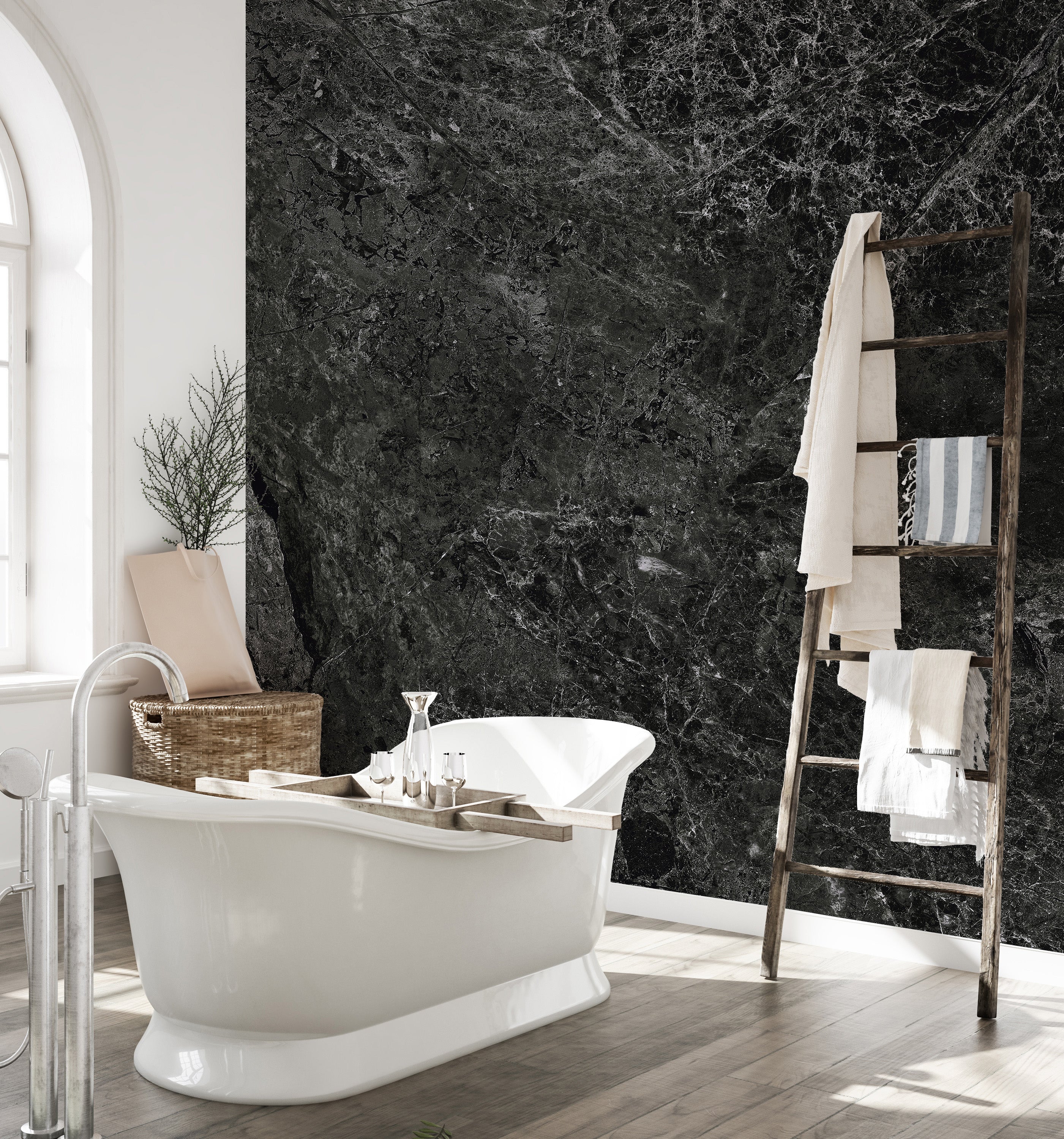 black marble stone wall mural