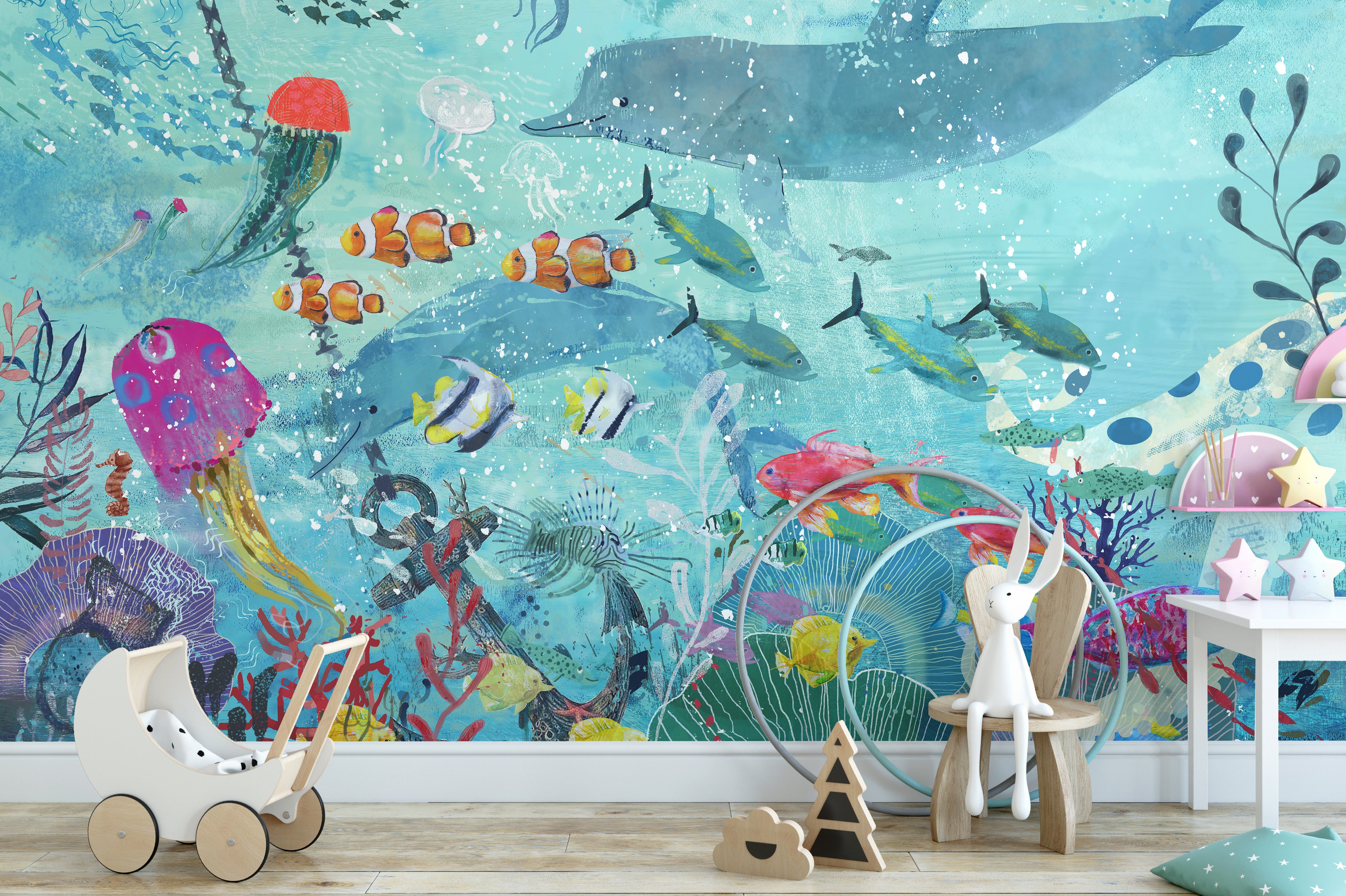 watercolor blue underwater wallpaper for walls