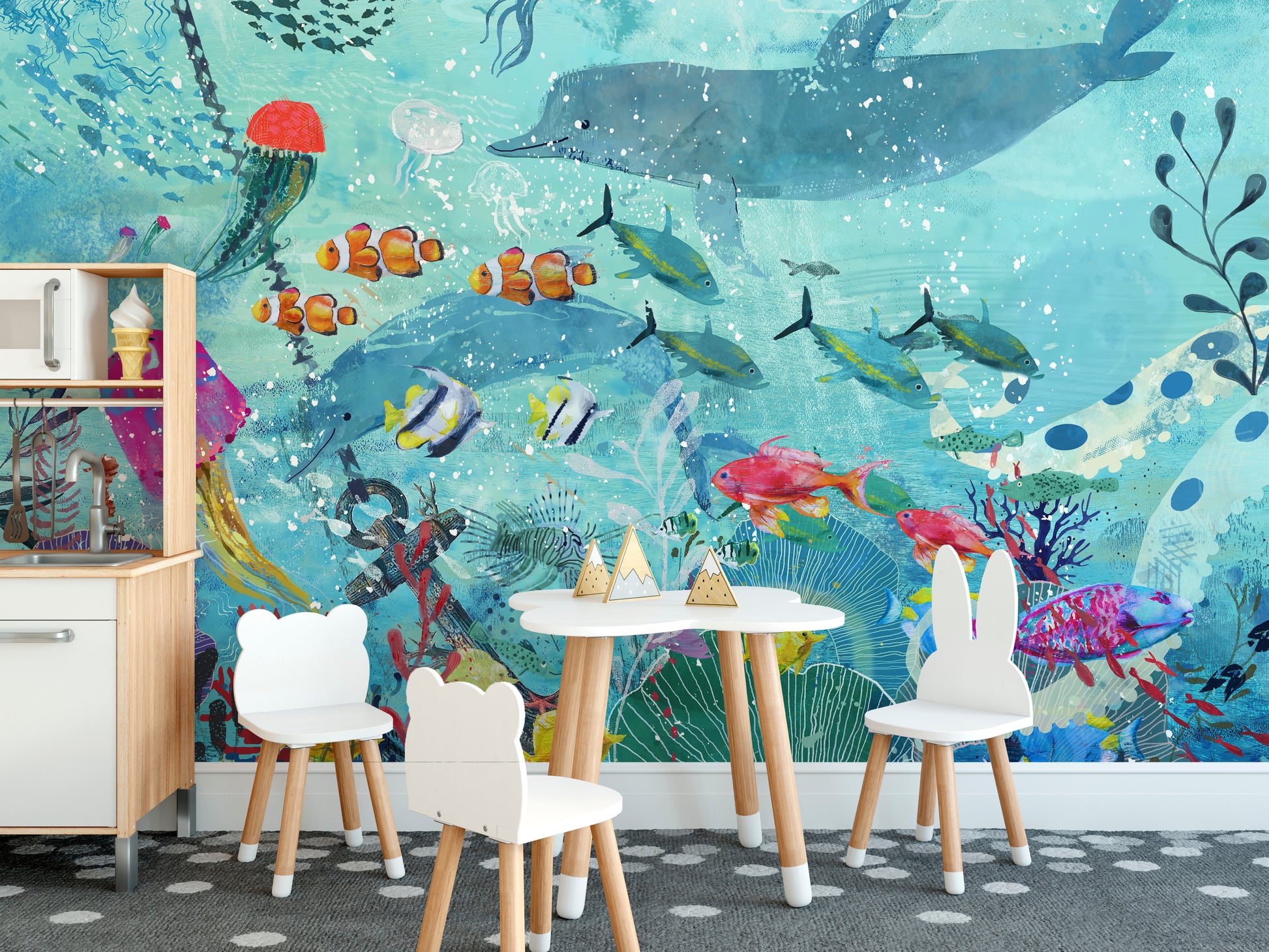 blue underwater wallpaper mural