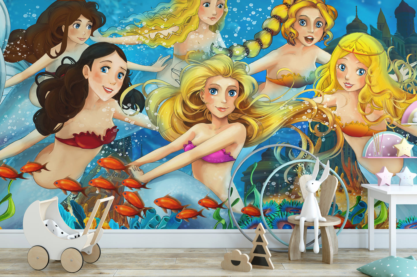 Underwater Mermaid with Fish Girls Room Wallpaper Murals