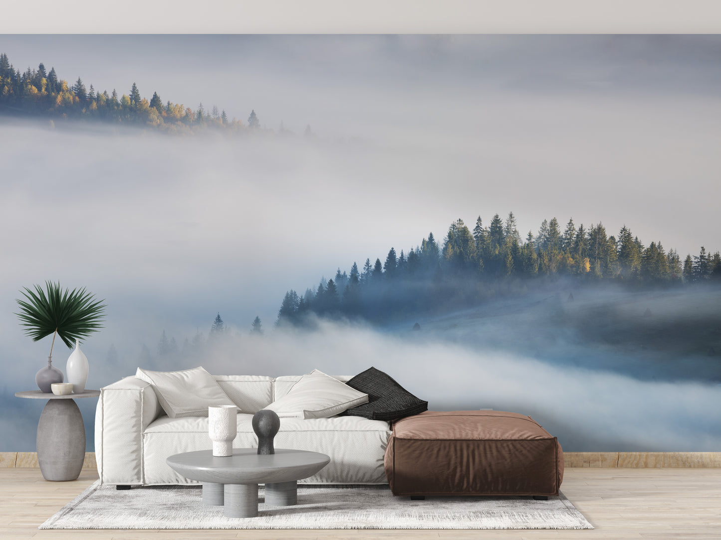 Foggy Misty Forest Maple Tree Wallpaper Murals