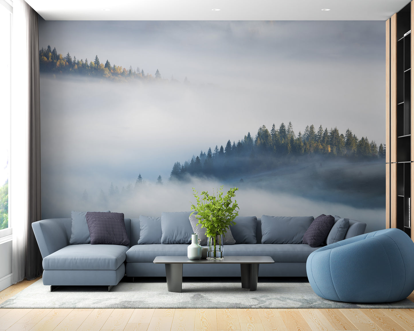 Foggy Misty Forest Maple Tree Wallpaper Murals