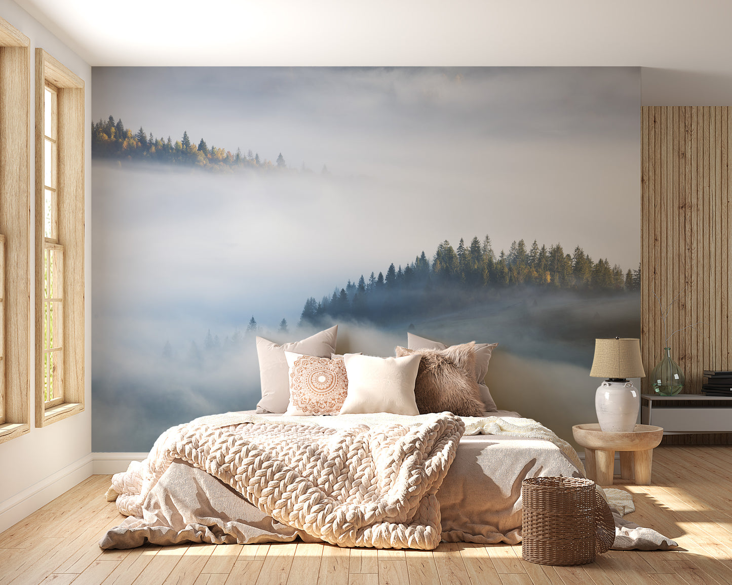 Foggy Misty Forest Maple Tree Wallpaper Murals