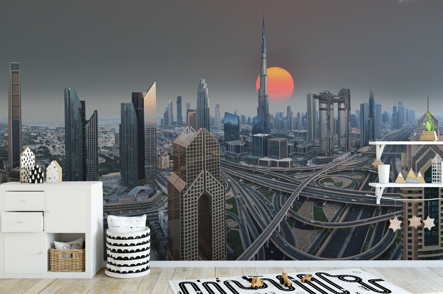 Dubai Skyline During Sunrise Wallpaper Murals - Giffywalls