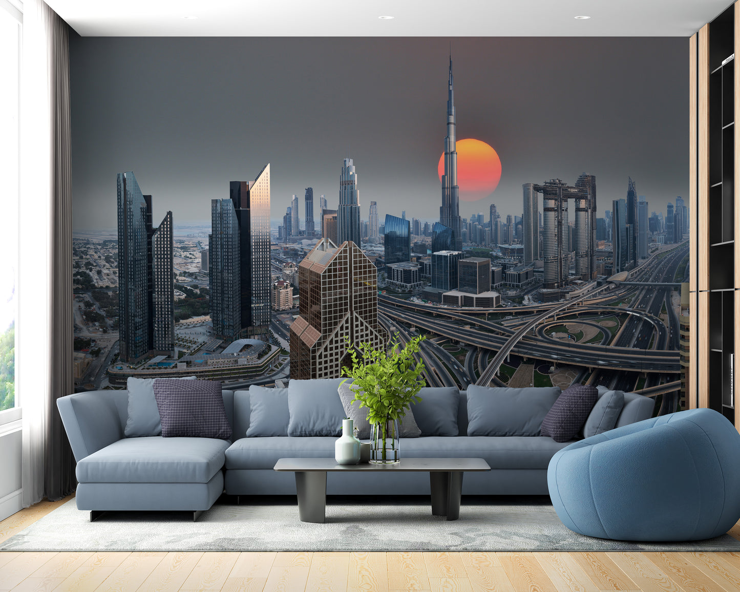 Dubai Skyline During Sunrise Wallpaper Murals