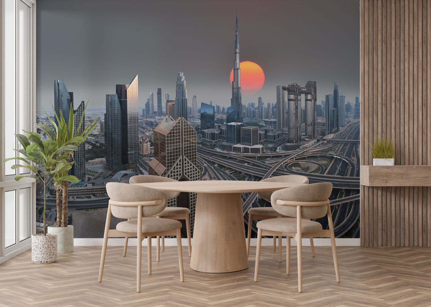 Dubai Skyline During Sunrise Wallpaper Murals - Giffywalls