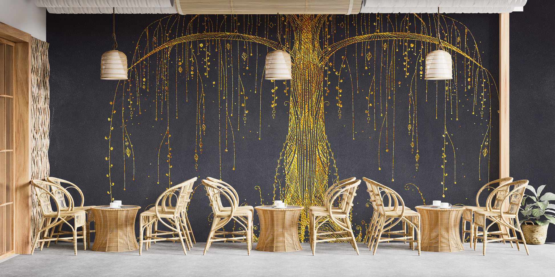 Gold abstract tree mural for walls