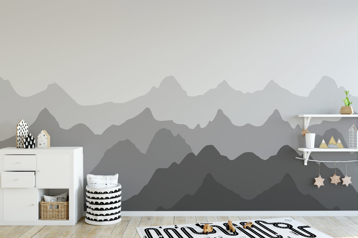 Grey Silhouettes Mountains Wallpaper Murals - Giffywalls