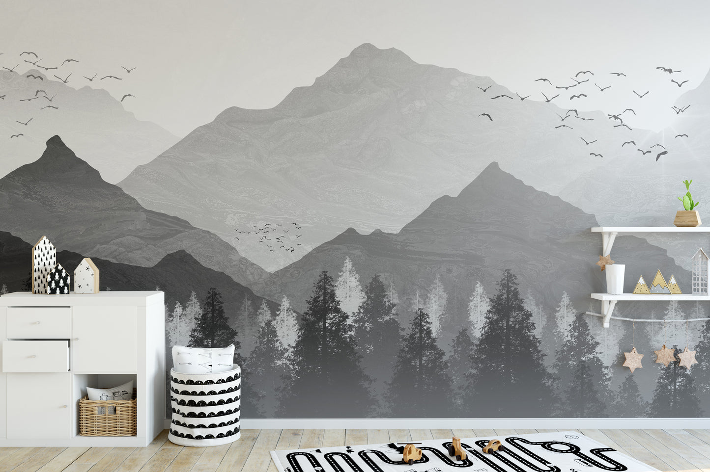 Black and White Mountain Ranges Wallpaper Mural