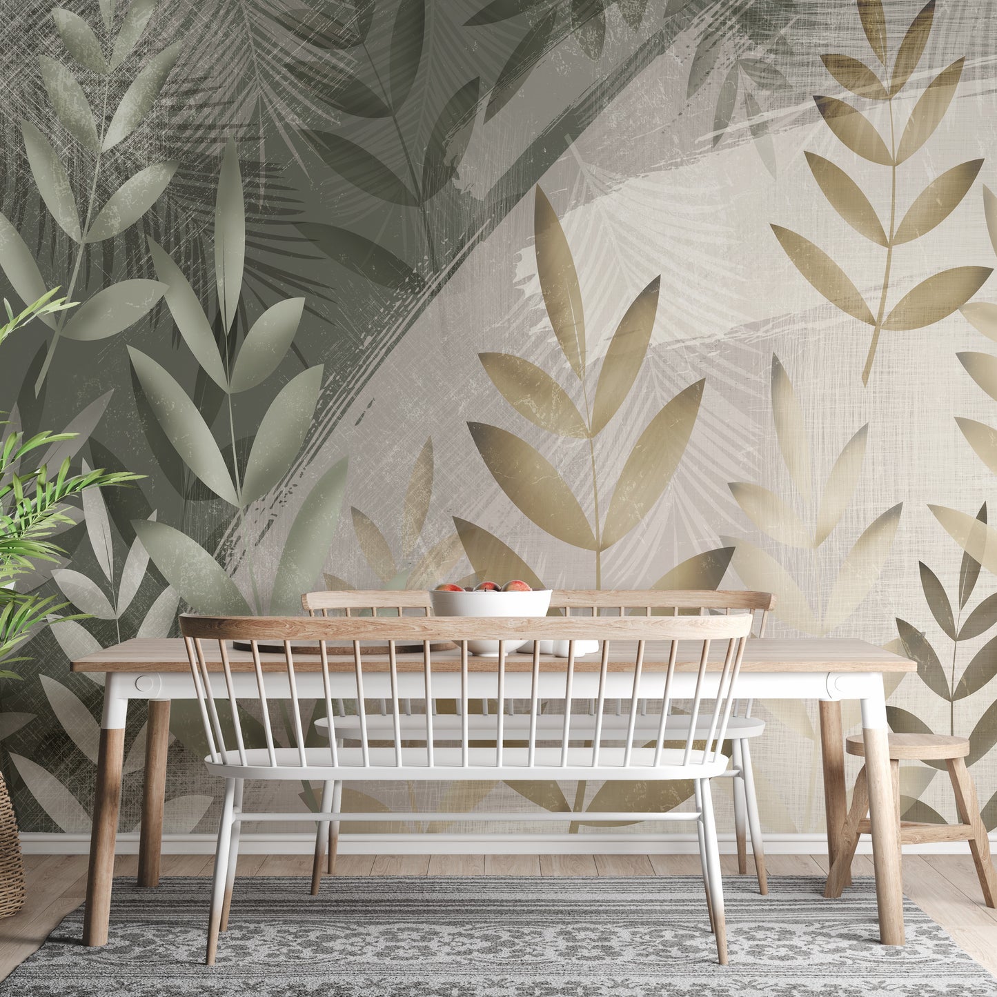 Green and Beige Color Leaves Wallpaper Murals - Giffywalls