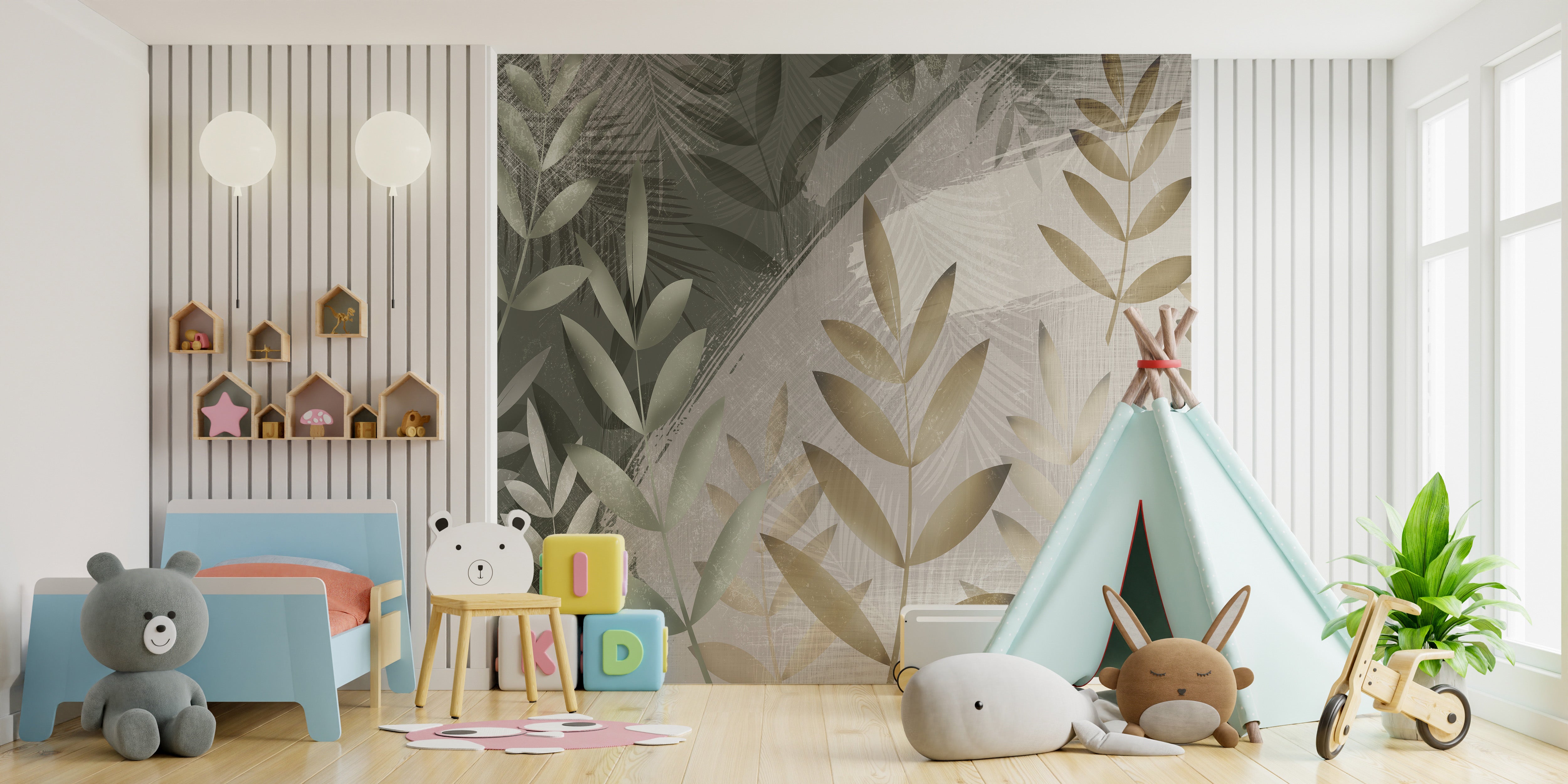 Earthy Green and Beige Mural
