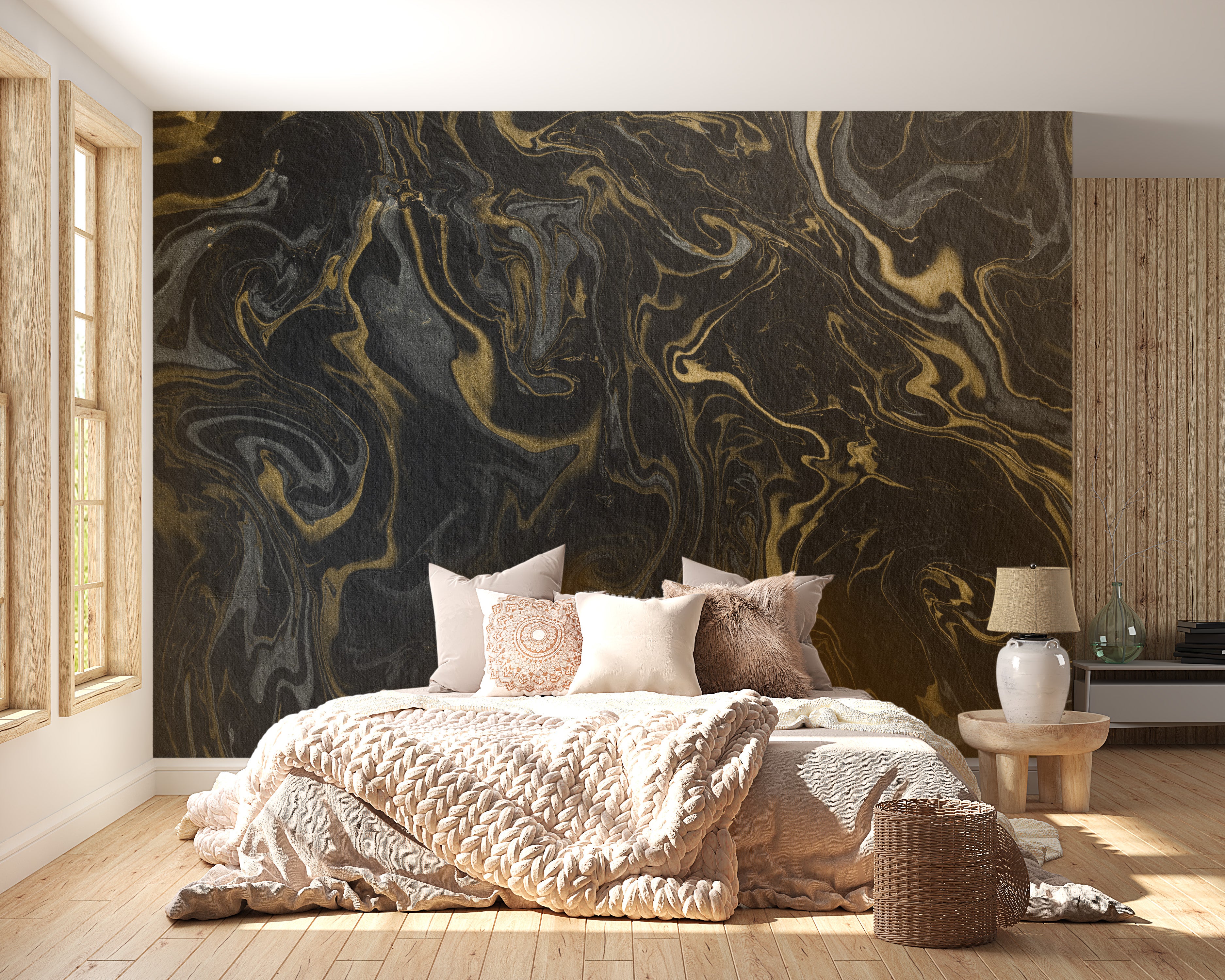 Sophisticated Gold Marble Mural
