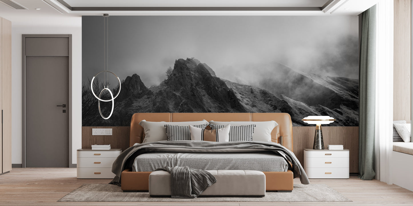 Monochrome Mountain Scene Wall Decor