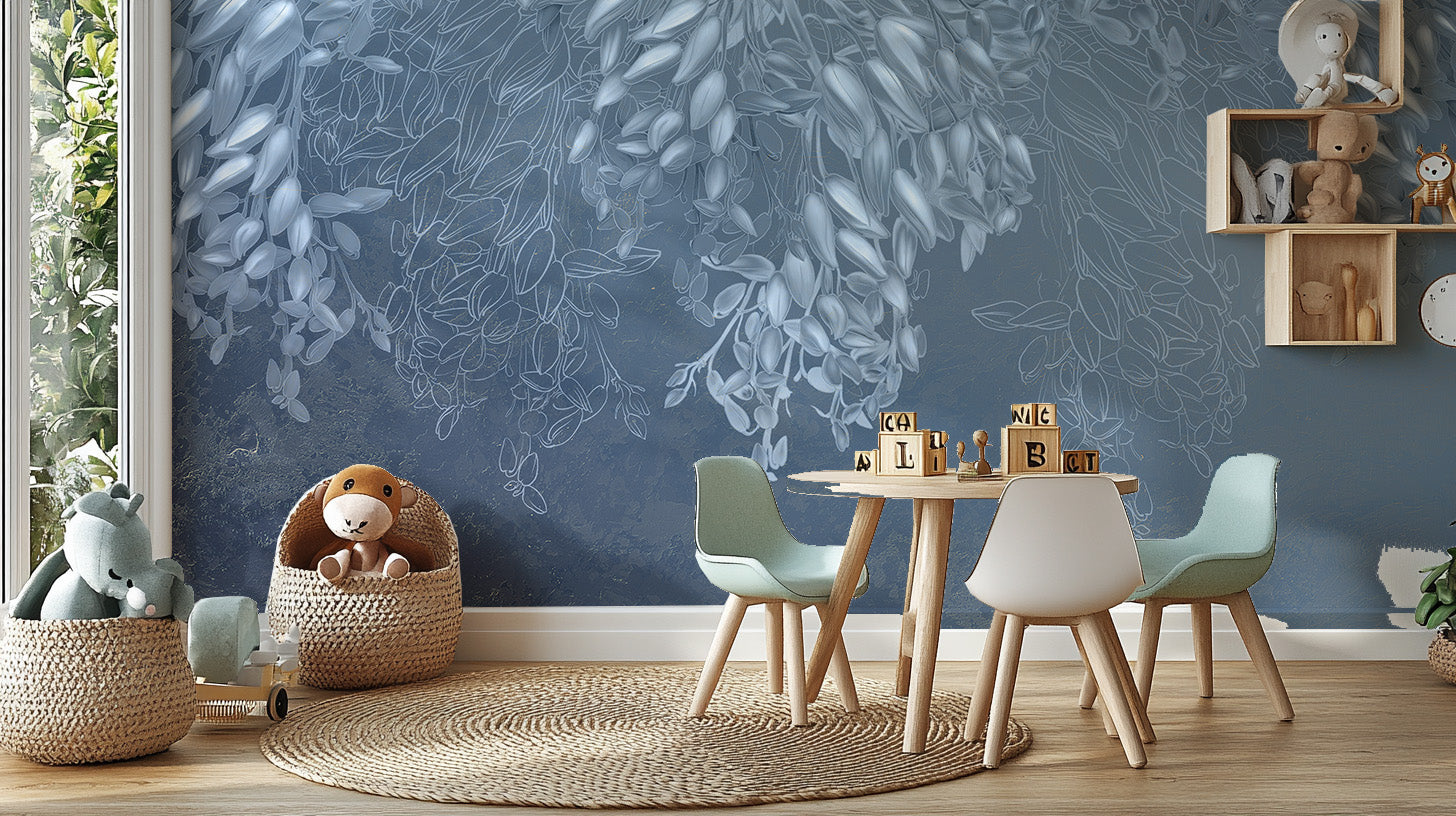 White and Blue Garden Wallpaper Mural