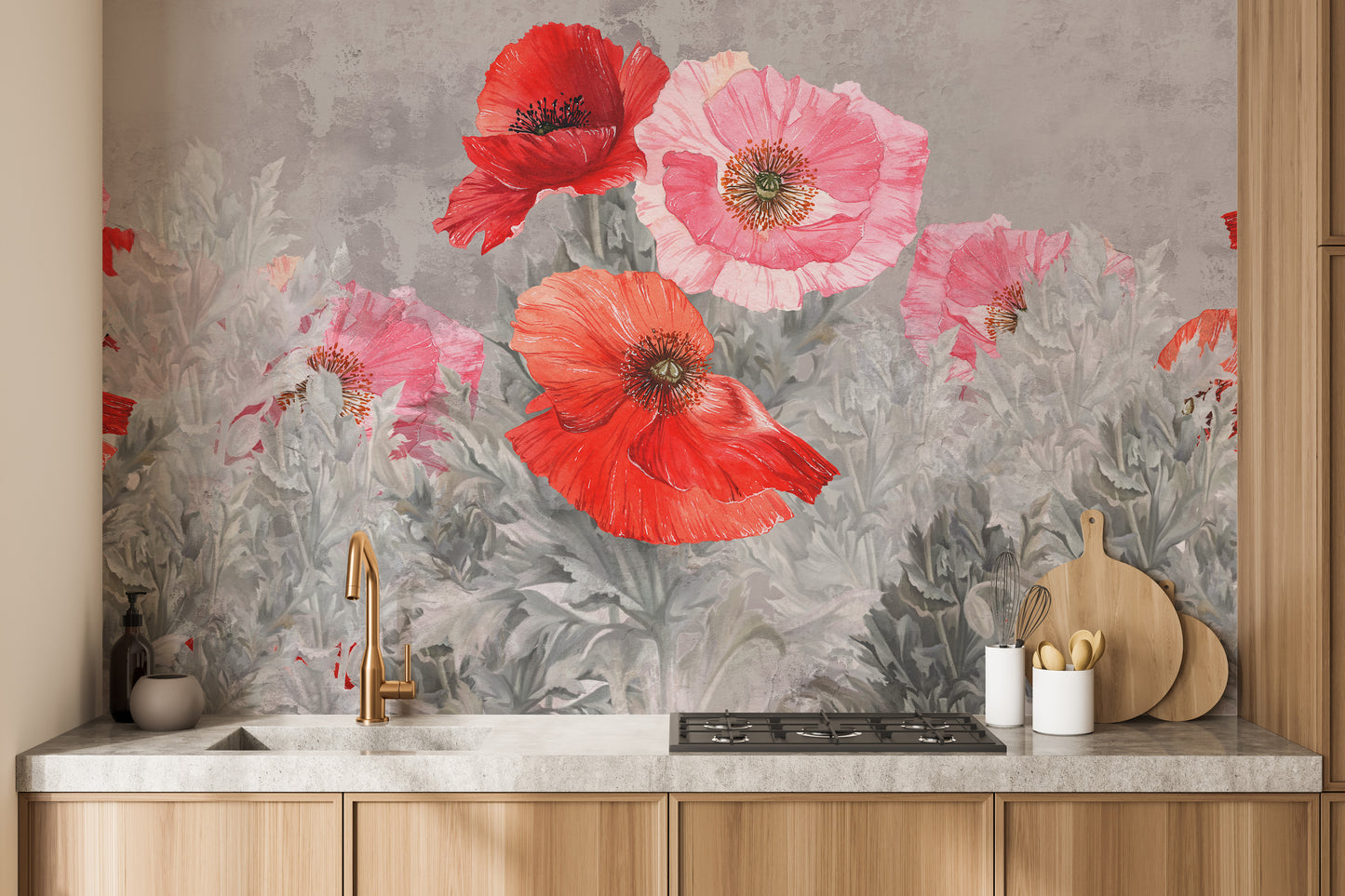 Watercolor Red and Pink Flower Wallpaper