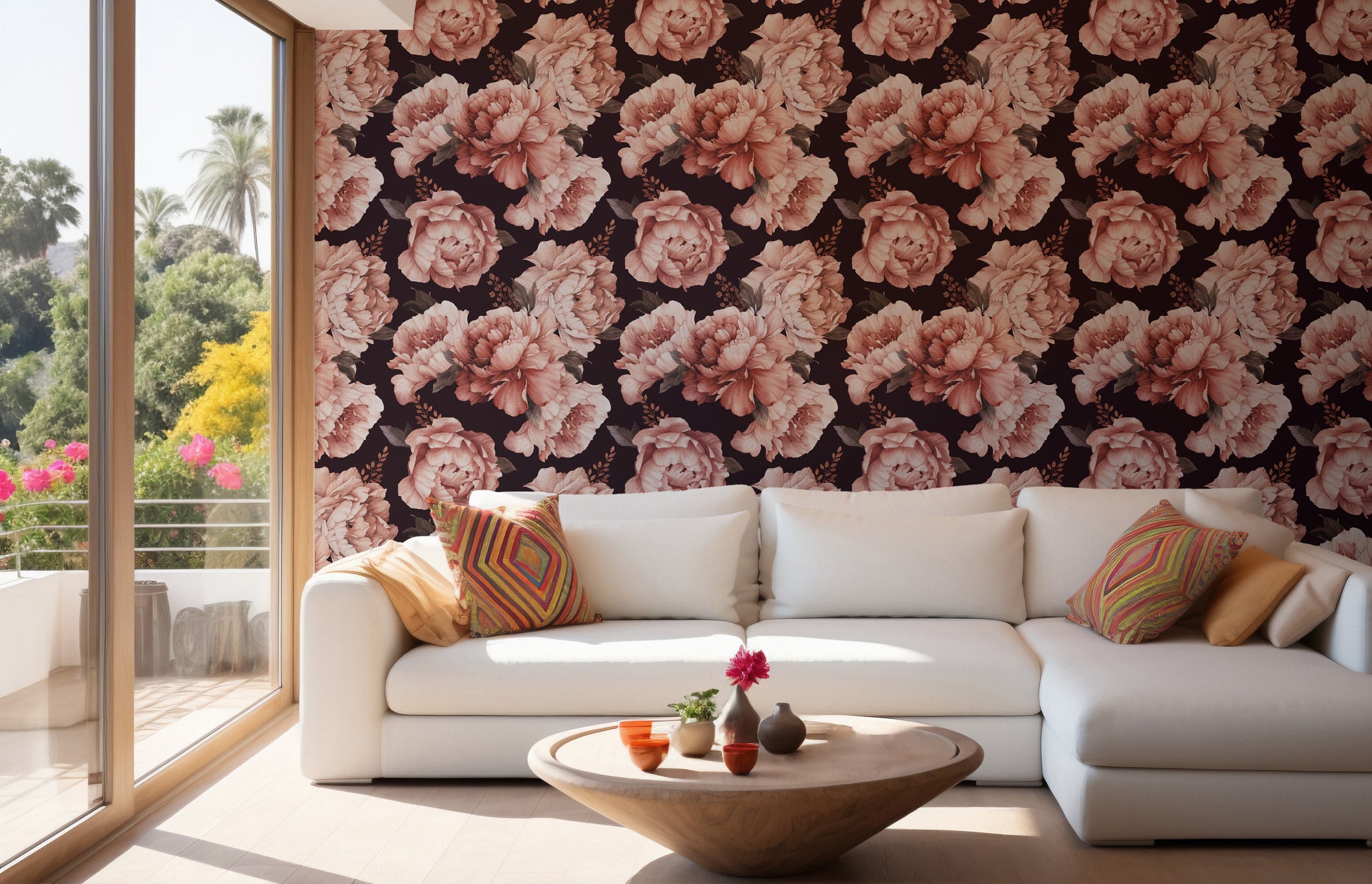 Modern Neutral Flower Wall Covering