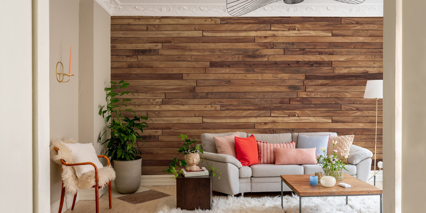 Pine Wood Stipes Interior Wallpaper