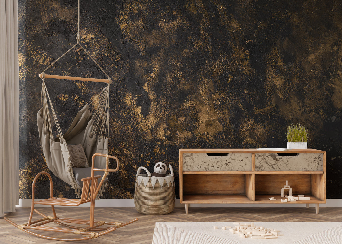 Black Gold Textured Wallpaper Wall Mural