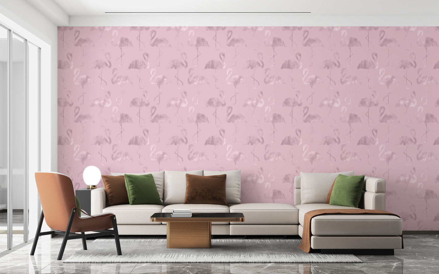 Shiny pink flamingo seamless wallpaper