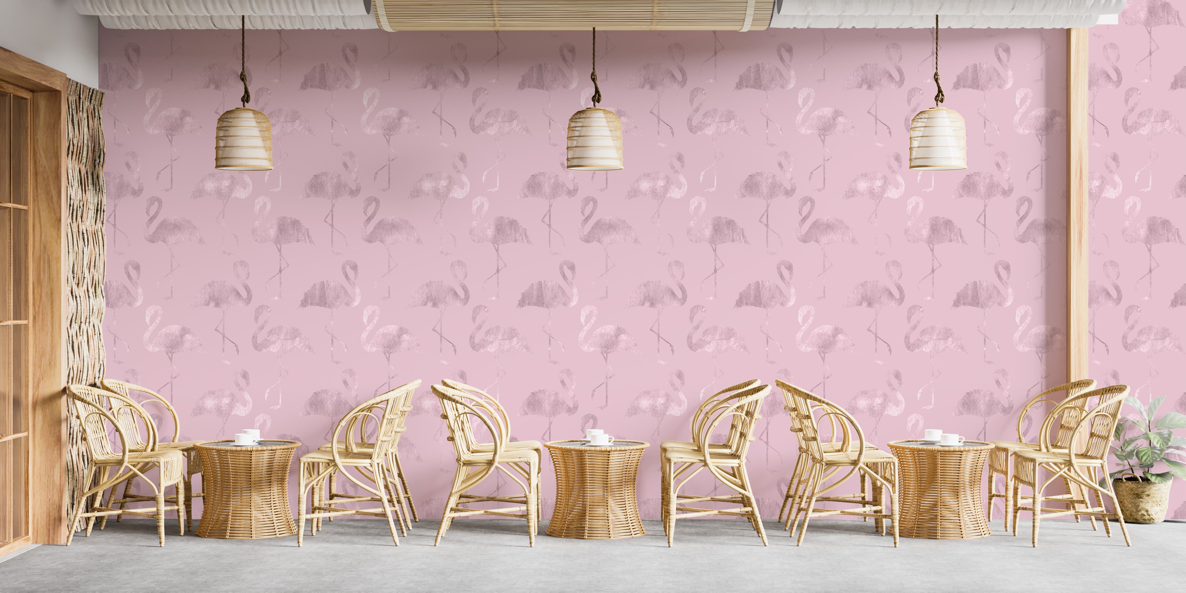 Glamorous pink flamingo wall design