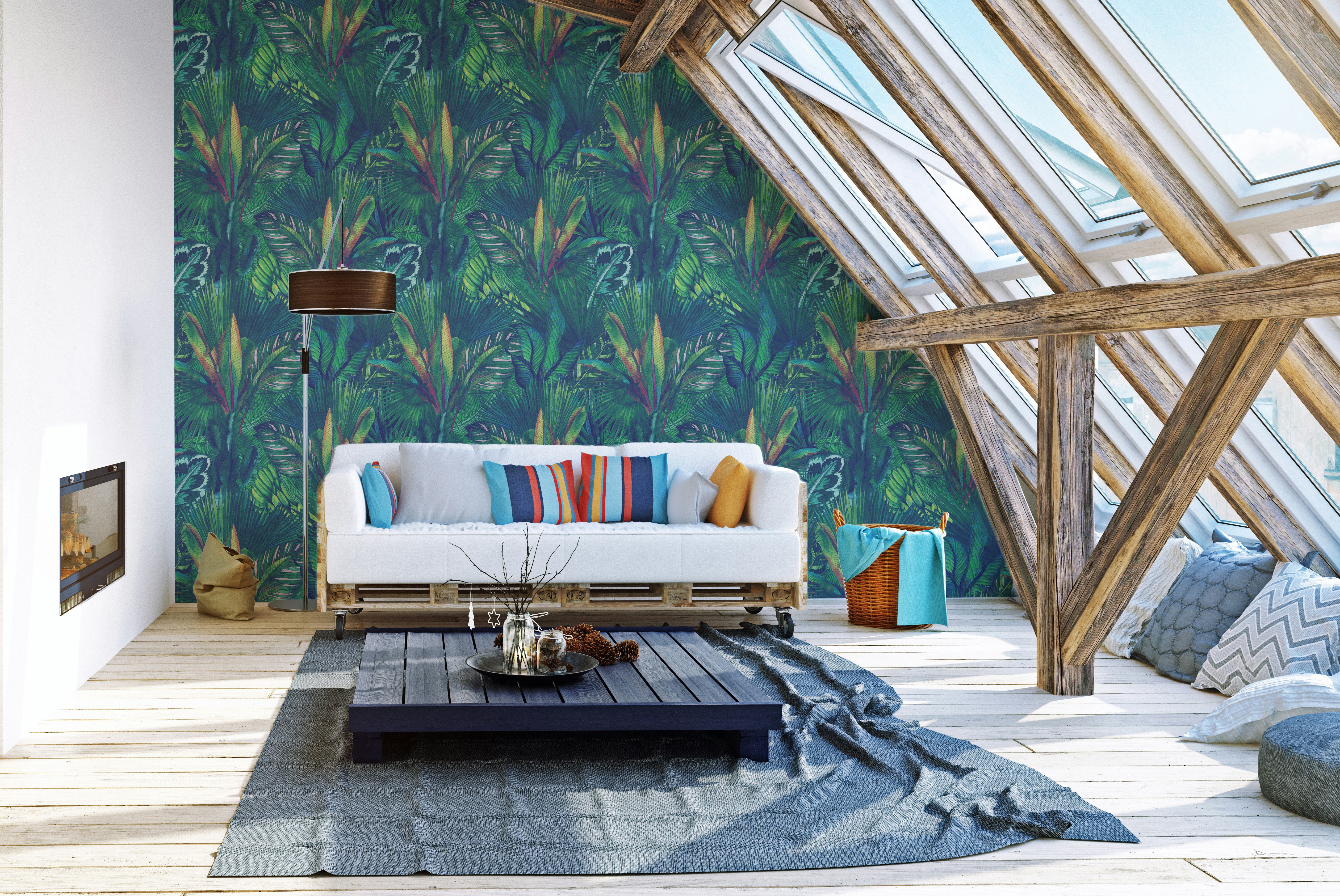 Bold tropical peel and stick wall mural