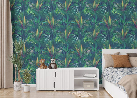 Peel and stick tropical green wallpaper
