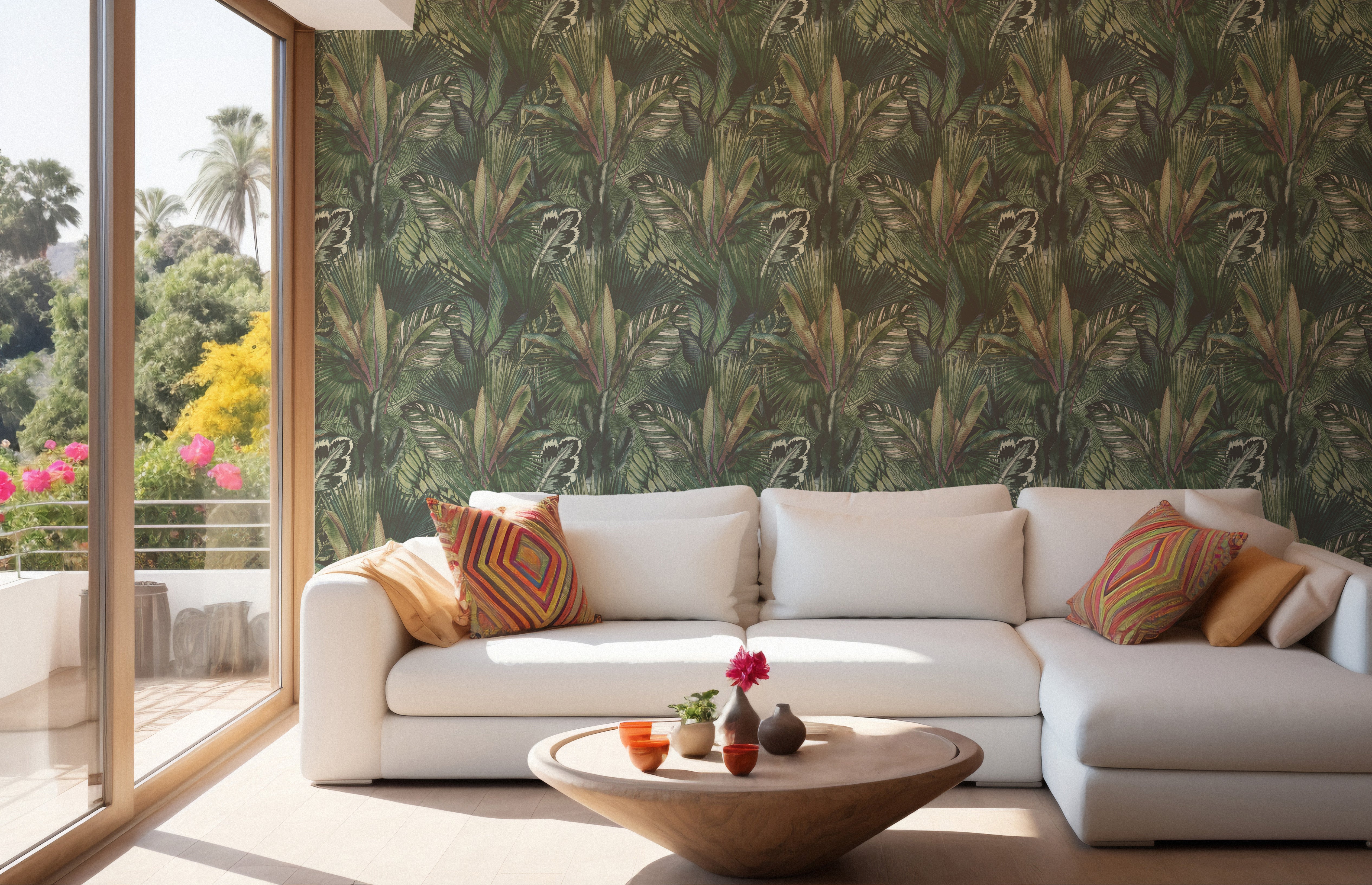 Elegant tropical watercolor leaf mural