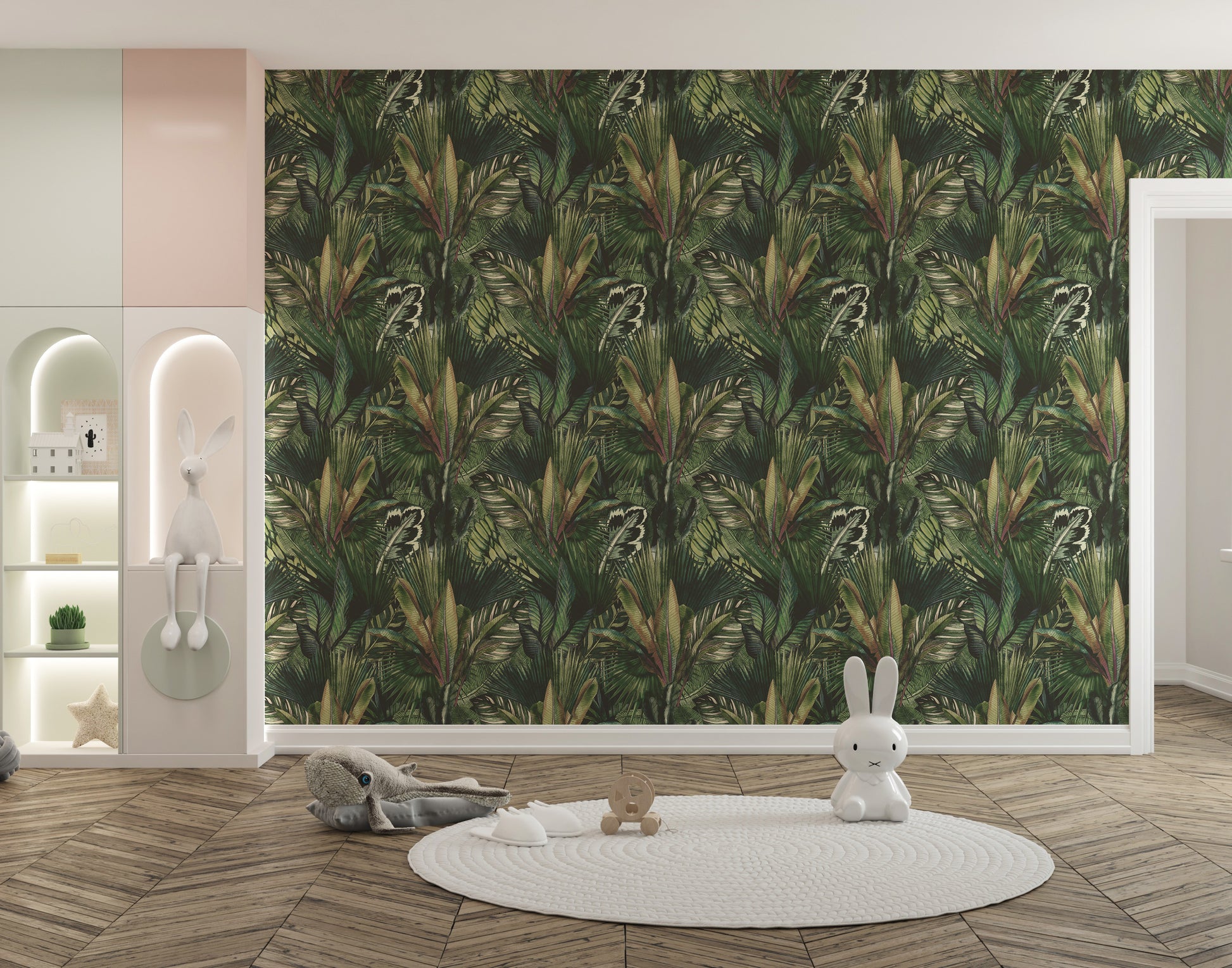 Hand-painted tropical leaves wallpaper