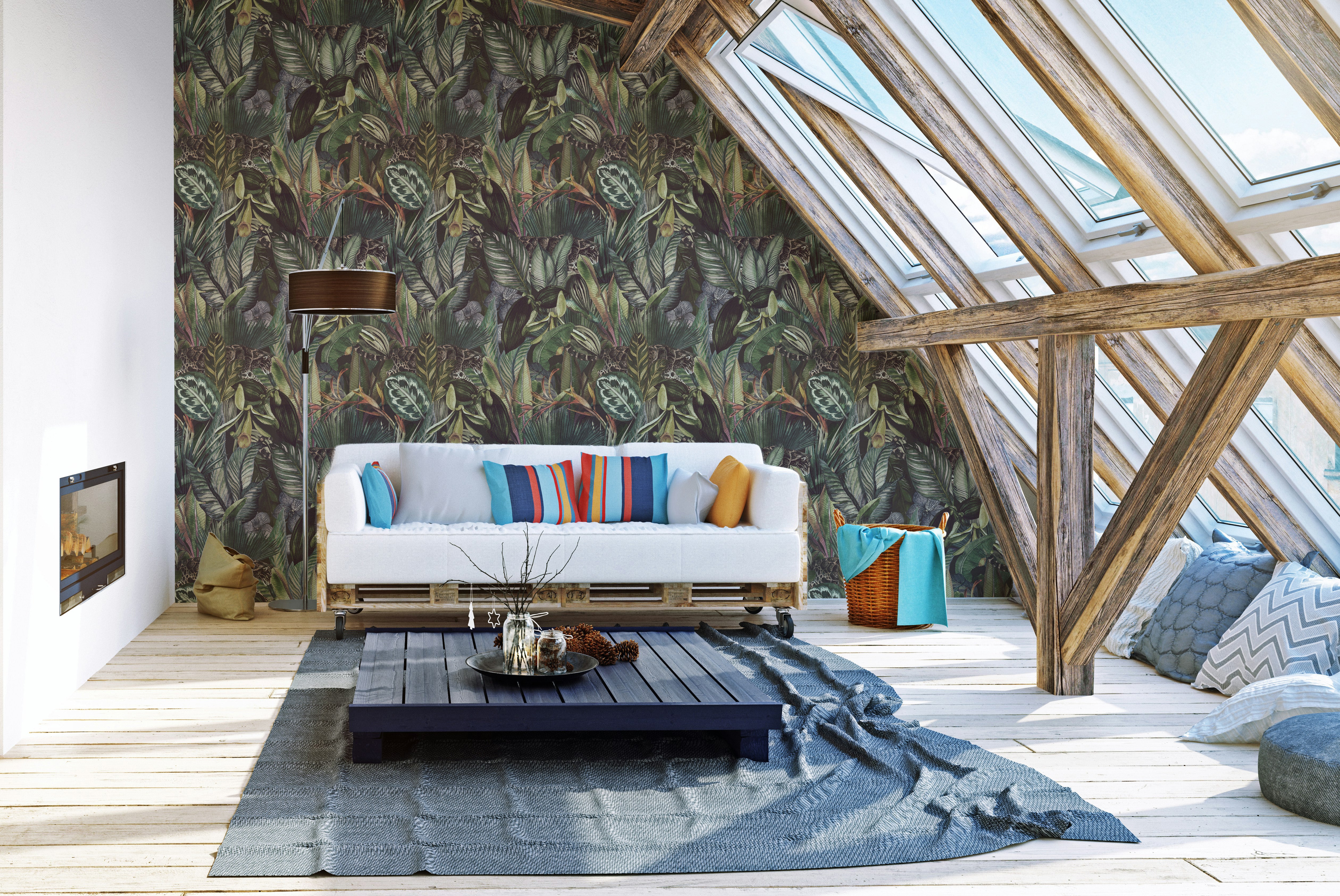 Vibrant botanical jungle wall mural