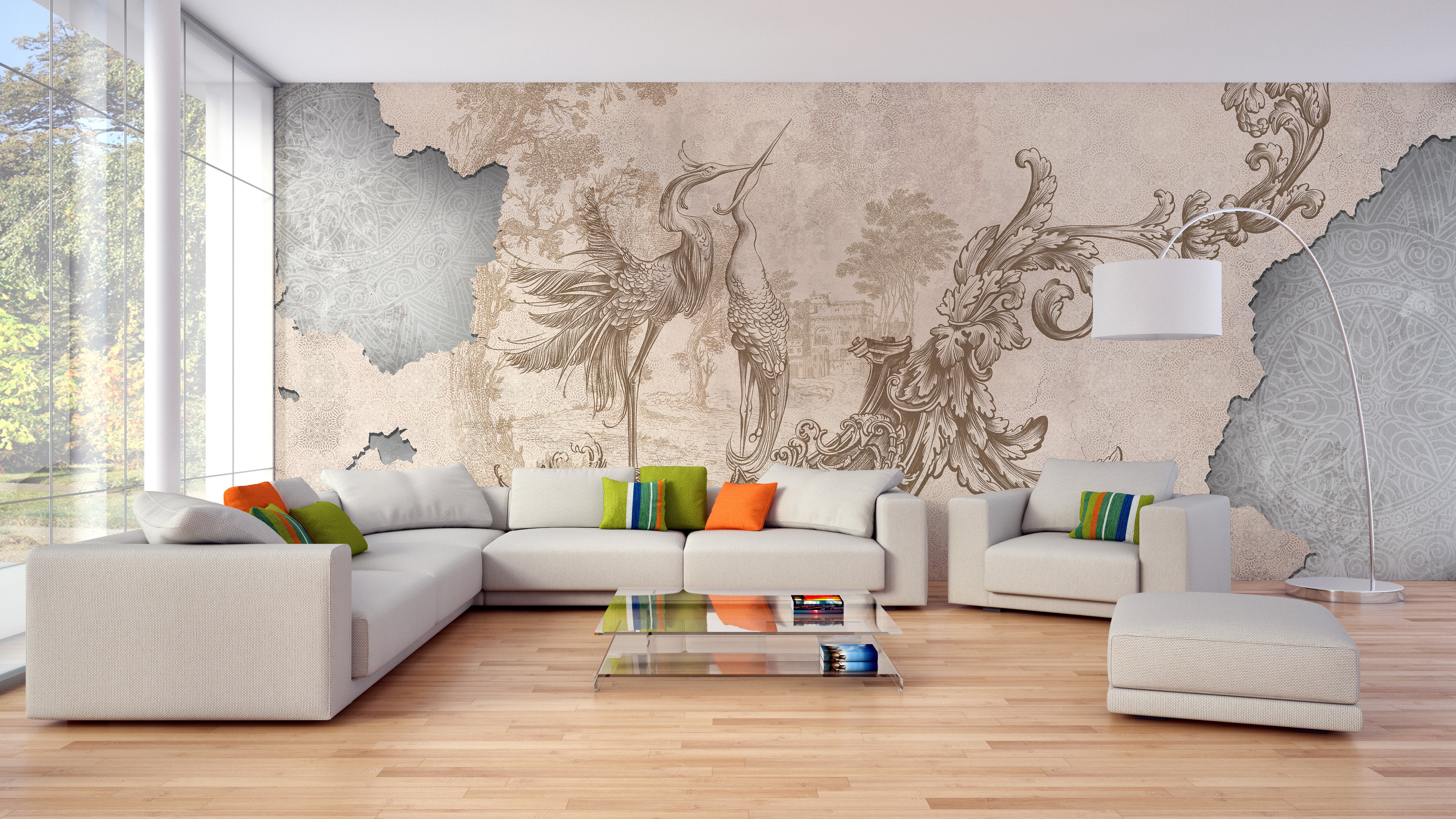 Vintage Rococo-inspired wall mural decor