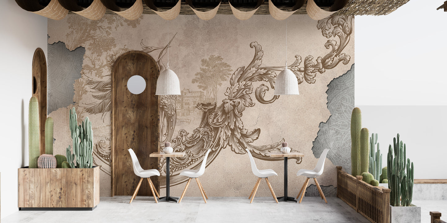 Rococo Beige Color Vintage Design Wallpaper Murals - Giffywalls