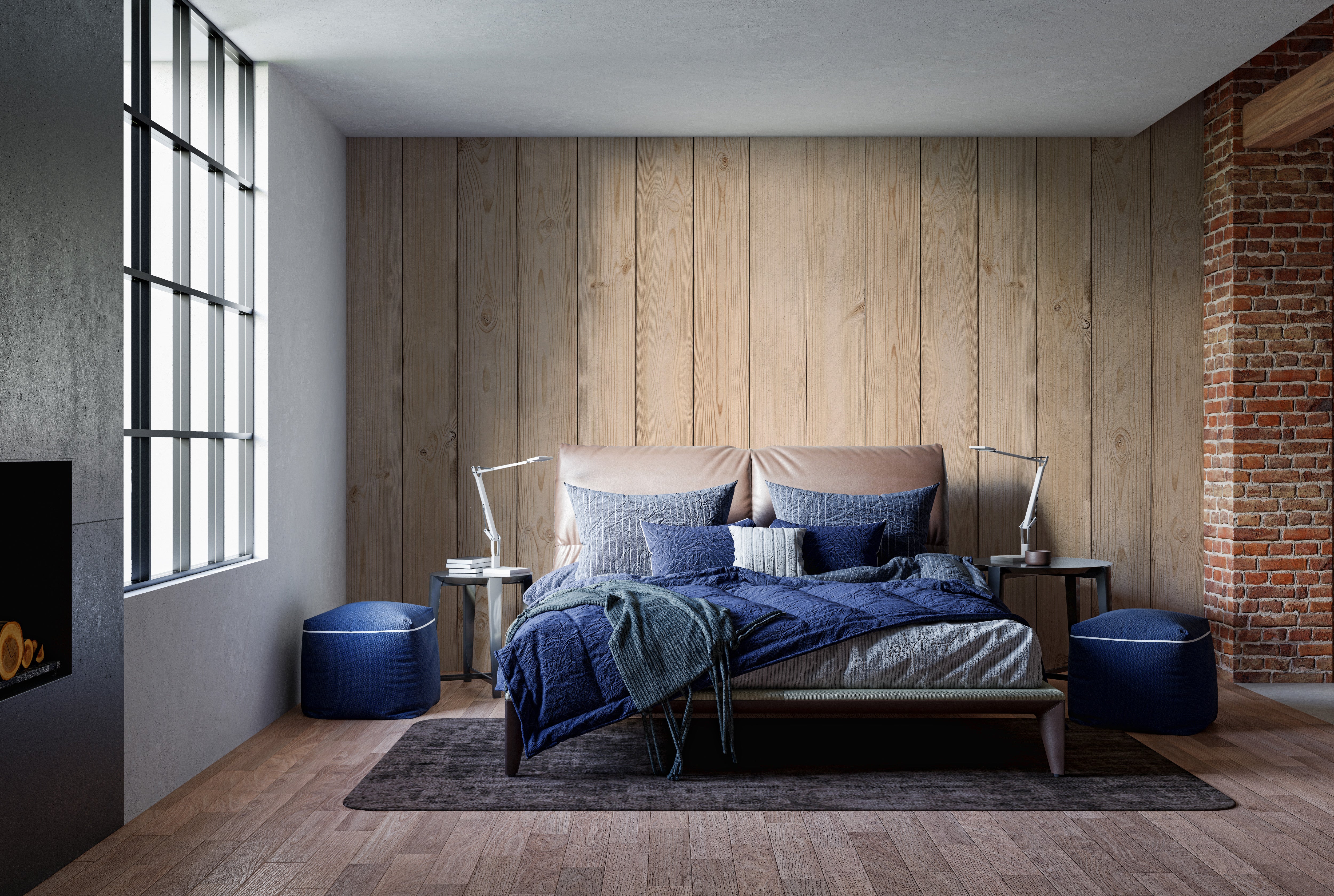 Natural wood-themed stripe wall design
