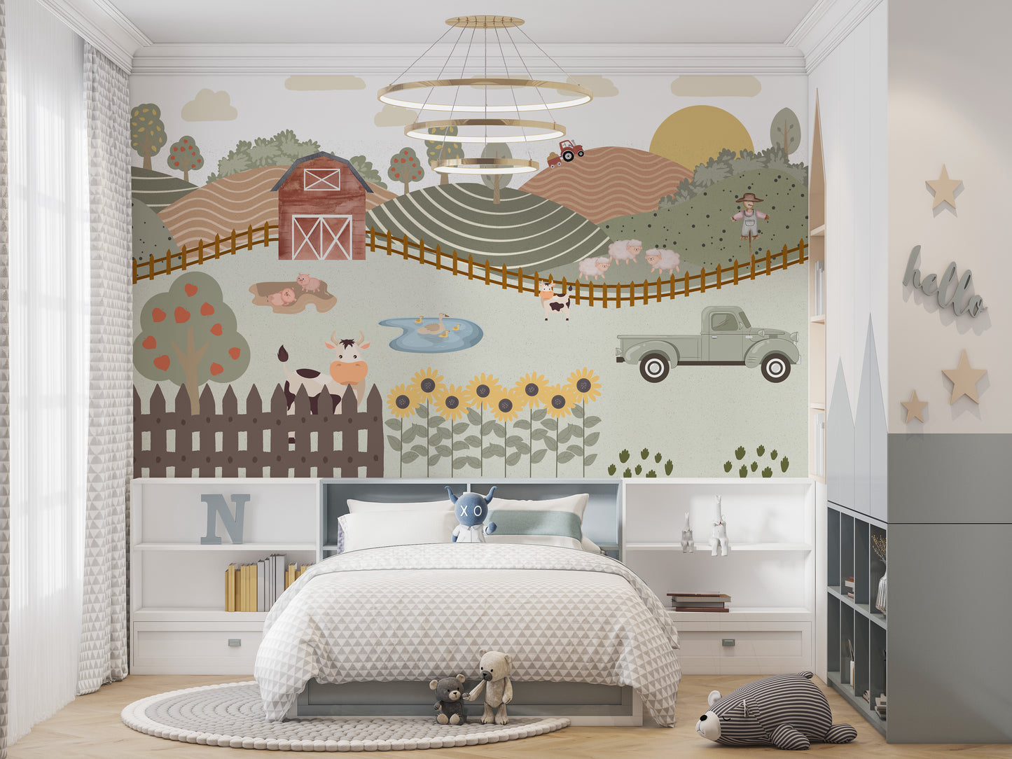 Whimsical Farm Animals Wall Mural