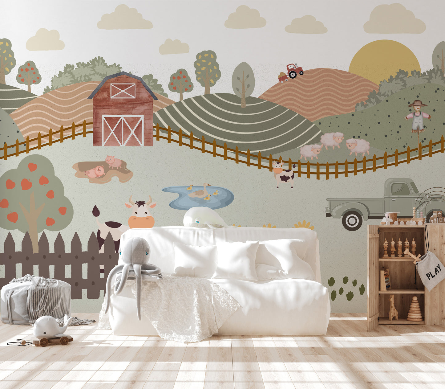 Whimsical Farm Animals Wall Mural