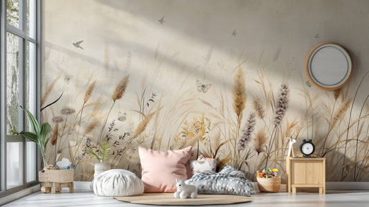 Butterfly and grassland-inspired wallpaper design