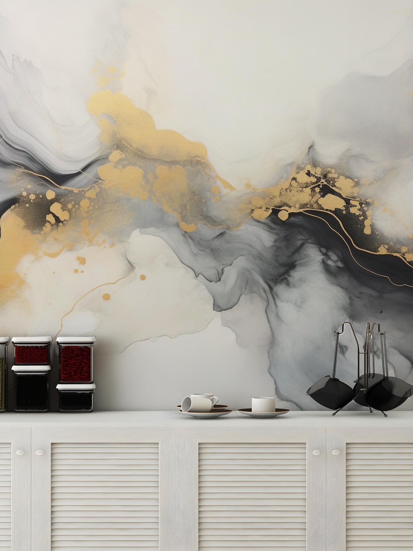 Luxurious Black and Gold Abstract Marble Wallpaper