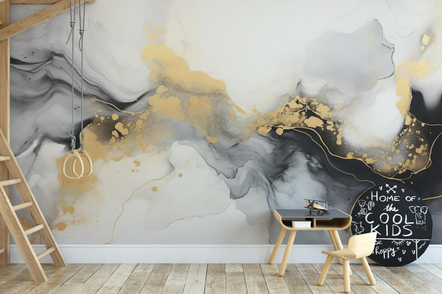 Luxurious Black and Gold Abstract Marble Wallpaper