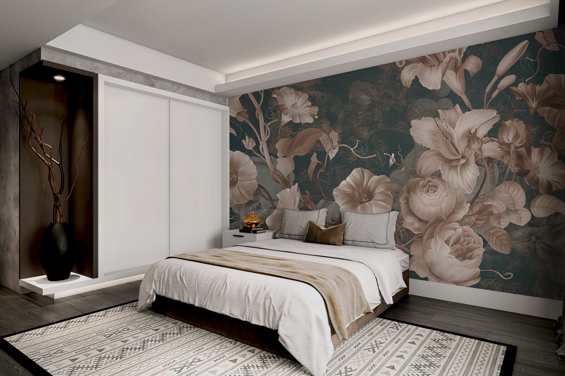 Antique flower wallpaper with intricate floral patterns
