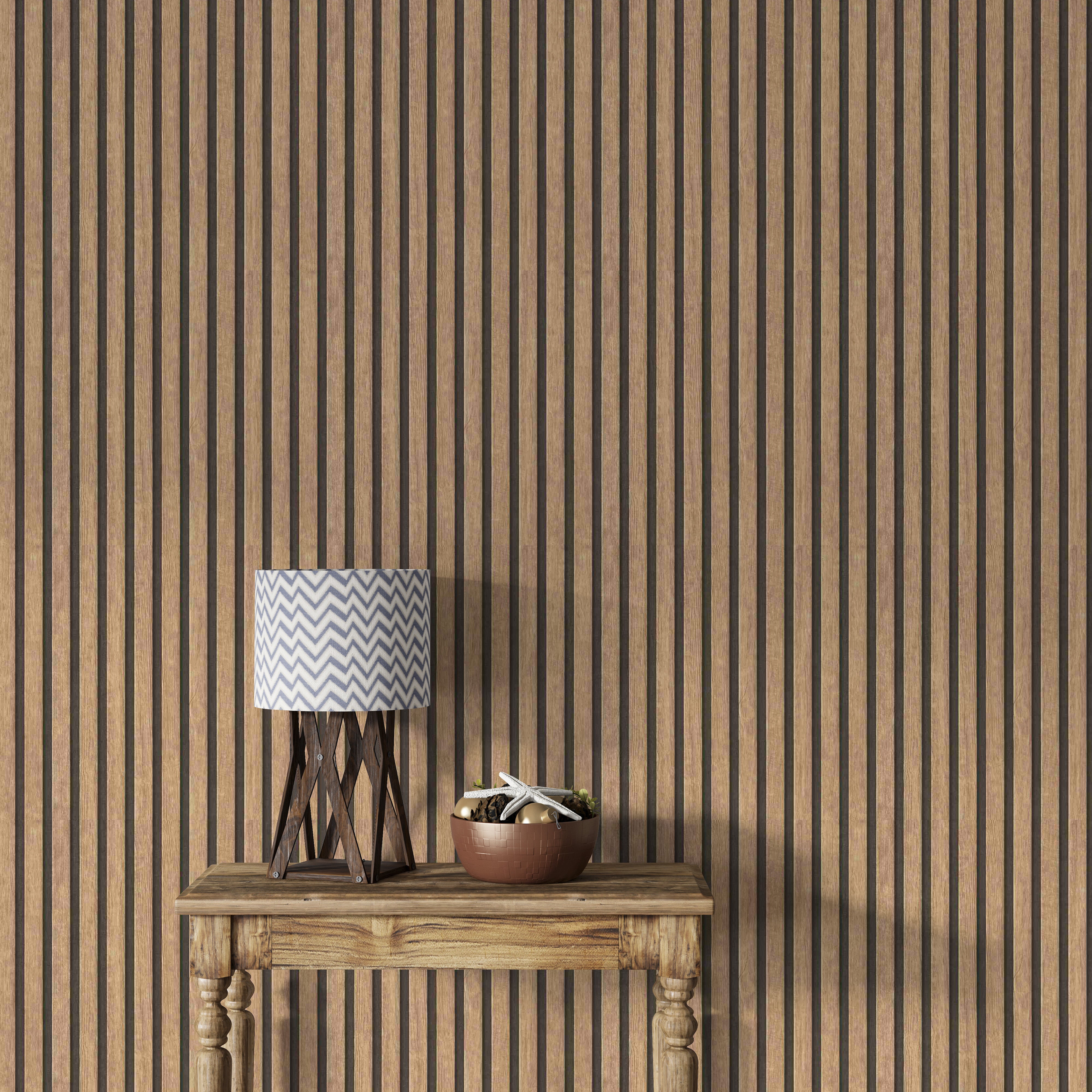 Warm beige wood panel wallpaper for cozy spaces
