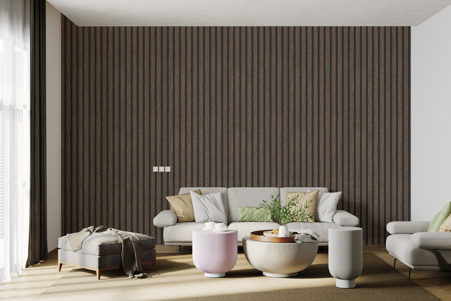 Dark brown wood panel wallpaper for elegant walls
